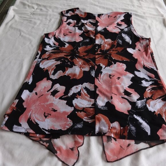 Adele & May size L sleeveless v neck top with sheer overlay, poly & spandex  VGC - Picture 4 of 15